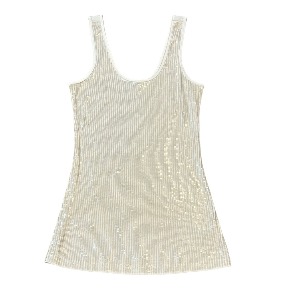 EXPRESS tank top small petite tiny sequins on front cream color - Picture 1 of 6